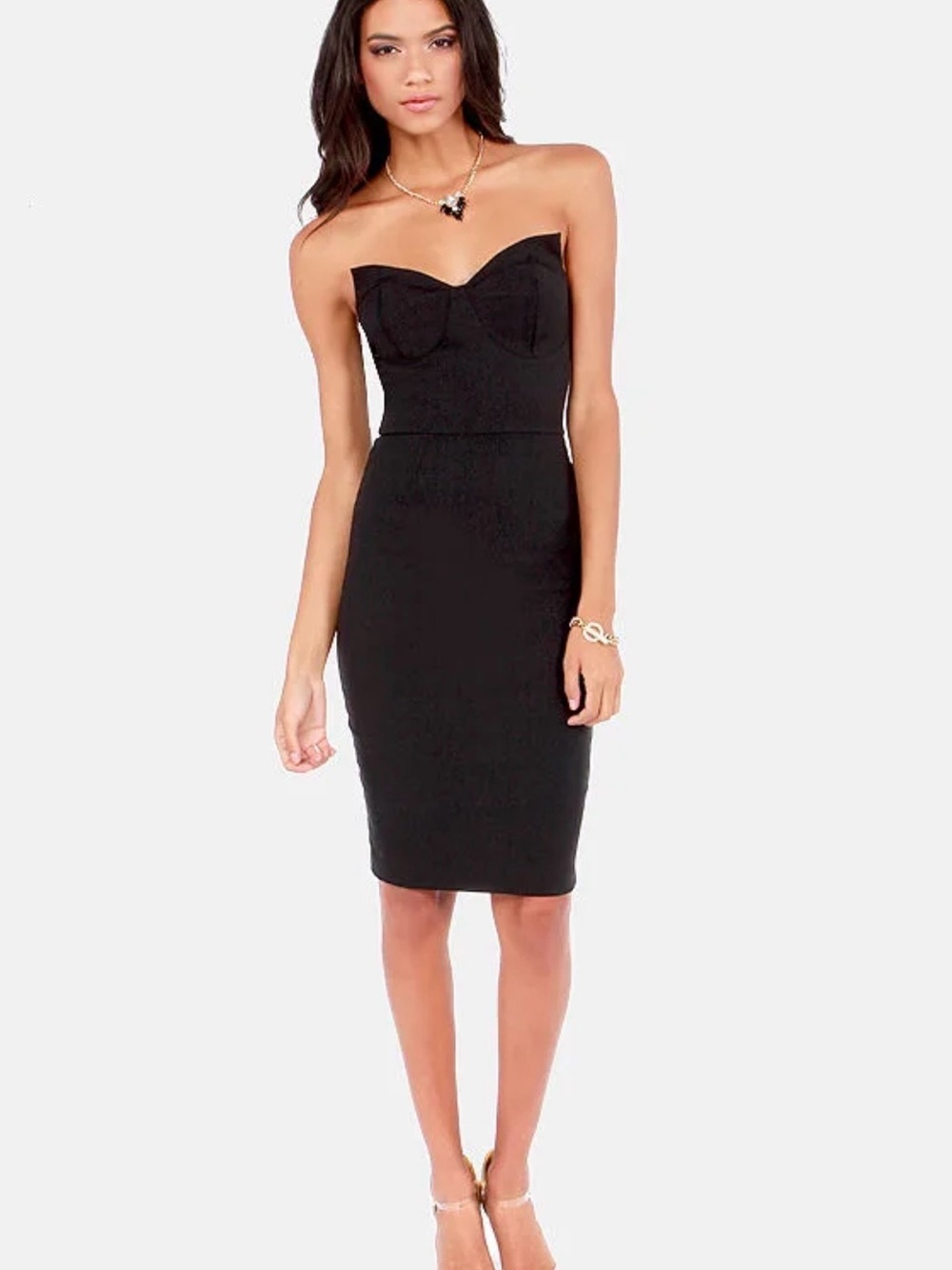 Lulu's Strapless Black Sweetheart Sheath Dress
